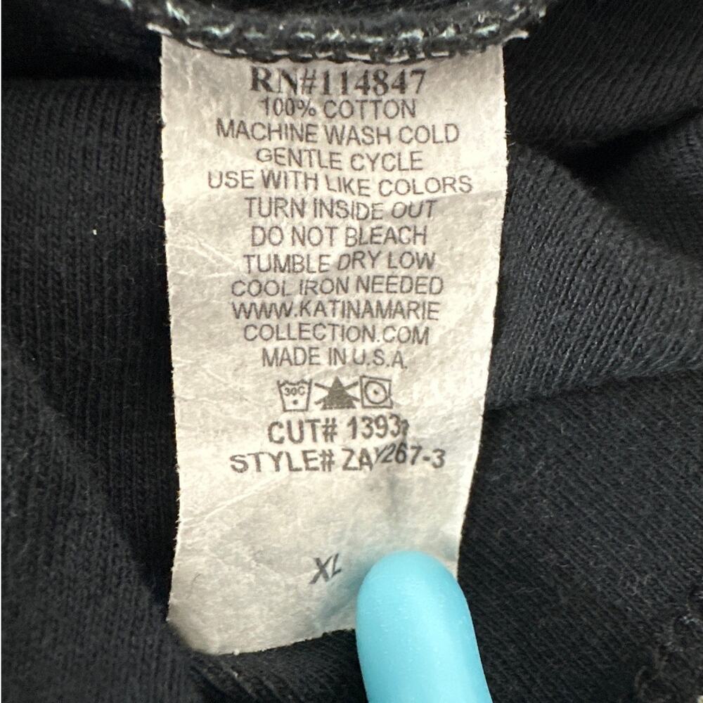 Vintage Y2K Katina Marie Abstract Rhinestone V-Neck Top XL USA Cotton Geometric - Picture 9 of 9
